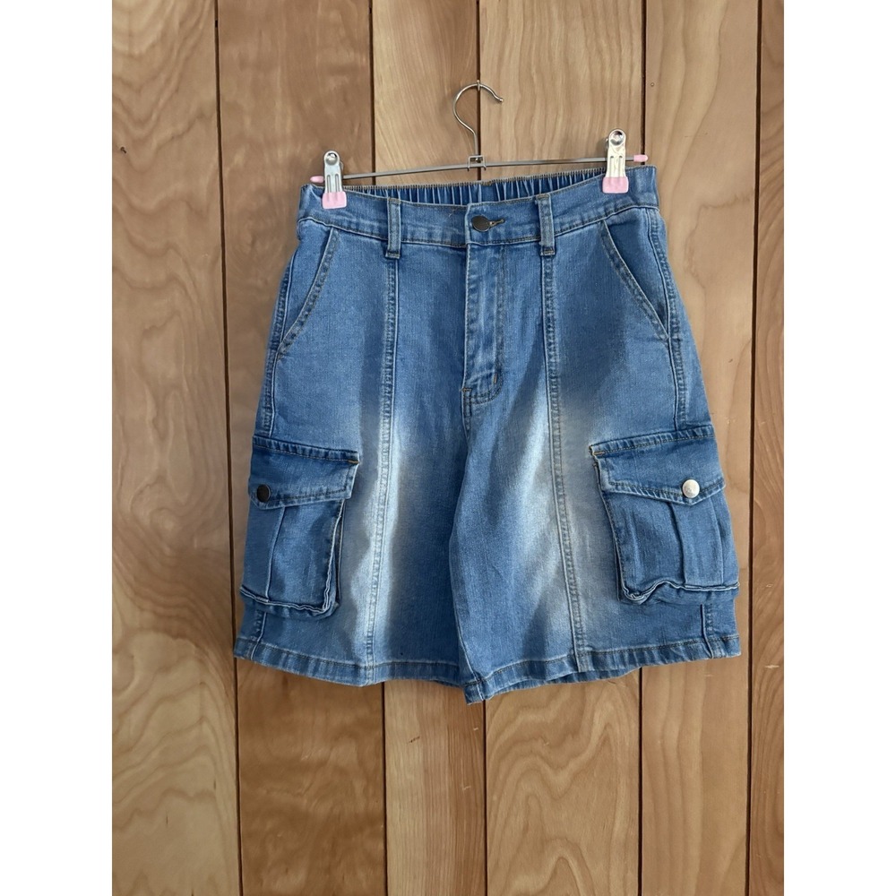 Elleven women's high-waisted denim cargo shorts Size XS‎